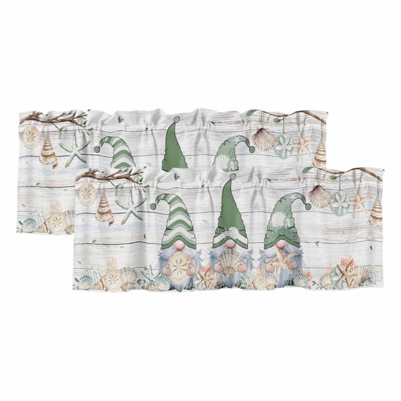 2 Pack Valances for Windows, Sage Green Gnomes Window Valances for Living Room/Bedroom/Bathroom, Eucalypus Coastal Anchor Retro Wood Light Filtering Kitchen Curtain Valance 42"W x12" L