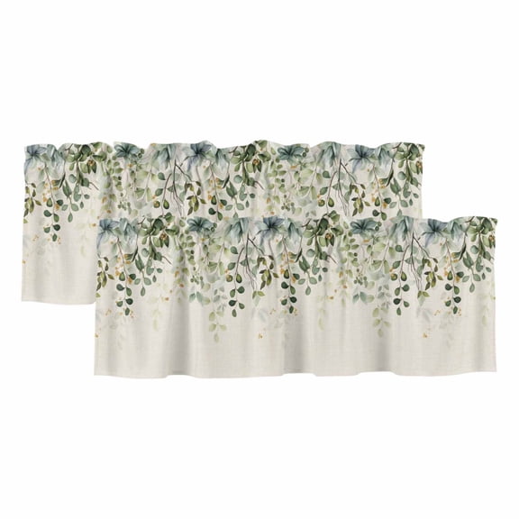 2 Pack Valances for Windows, Sage Green Window Valances for Living Room/Bedroom/Bathroom, Eucalyptus Leaves Light Filtering Kitchen Curtain Valance Window Treatment 42"W x12" L