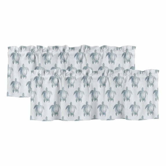 2 Pack Valances for Windows, Sea Turtle Coastal Window Valances for Living Room/Bedroom/Bathroom, Watercolor Beach Ocean Nautical Light Filtering Kitchen Curtain Valance Window Treatment 54"W x18" L