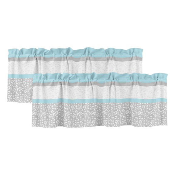 2 Pack Valances for Windows, Sky Blue Grey Window Valances for Living Room/Bedroom/Bathroom, Chic Garden Floral Stripe Embroidery Design Light Filtering Kitchen Curtain Valance 42"W x12" L