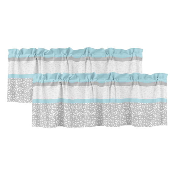 2 Pack Valances for Windows, Sky Blue Grey Window Valances for Living Room/Bedroom/Bathroom, Chic Garden Floral Stripe Embroidery Design Light Filtering Kitchen Curtain Valance 42"W x18" L