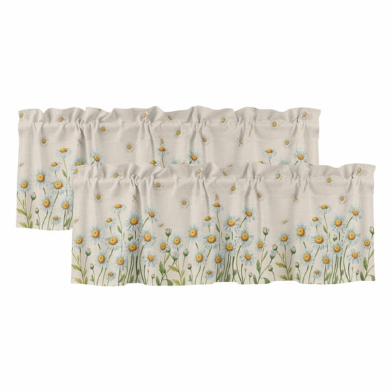 2 Pack Valances for Windows, Spring Daisy Window Valances for Living Room/Bedroom/Bathroom, Farmhouse Vintage Botanical Blossom Florals Light Filtering Kitchen Curtain Valance 42"W x12" L