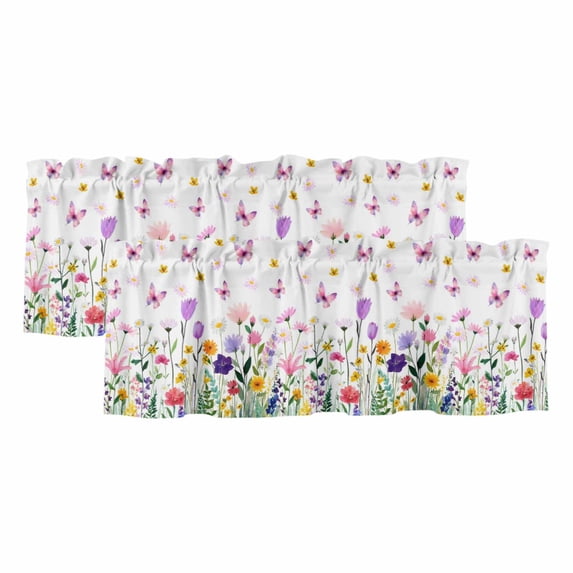 2 Pack Valances for Windows, Spring Floral Window Valances for Living Room/Bedroom/Bathroom, Butterflies Botanical Farmhouse Light Filtering Kitchen Curtain Valance Window Treatment 42"W x12" L