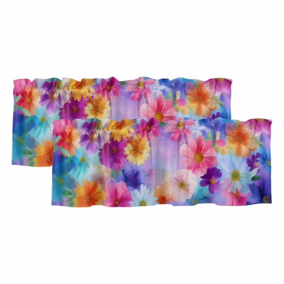 2 Pack Valances for Windows, Spring Floral Window Valances for Living Room/Bedroom/Bathroom, Pink Flowers Farmhouse Elegant Pastoral Light Filtering Kitchen Curtain Valance 42"W x12" L