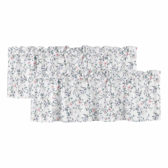 2 Pack Valances for Windows, Spring Flowers Window Valances for Living Room/Bedroom/Bathroom, Blue Pink Floral Leaves Pastoral Botanical Light Filtering Kitchen Curtain Valance 42"W x12" L
