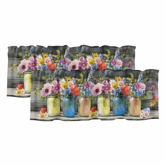 2 Pack Valances for Windows, Spring Flowers Window Valances for Living Room/Bedroom/Bathroom, Botanical Blooms Floral Painting Art Light Filtering Kitchen Curtain Valance 54"W x18" L