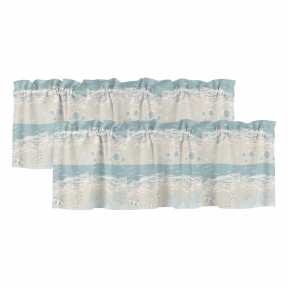 2 Pack Valances for Windows, Summer Beach Window Valances for Living Room/Bedroom/Bathroom, Ocean Coastal Crabs Sea Turtles Corals Starfish Light Filtering Kitchen Curtain Valance 42"W x12" L
