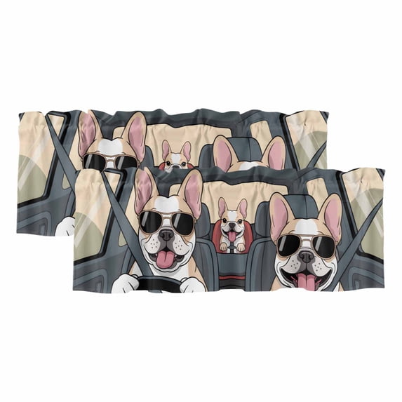 2 Pack Valances for Windows, Summer Funny Window Valances for Living Room/Bedroom/Bathroom, Cute Driving Dog Prints Light Filtering Kitchen Curtain Valance Window Treatment 54"W x18" L