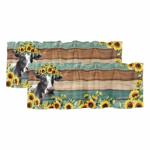2 Pack Valances for Windows, Sunflower Cow Window Valances for Living ...
