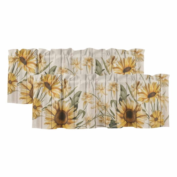 2 Pack Valances for Windows, Sunflower Window Valances for Living Room/Bedroom/Bathroom, Summer Botanical Vintage Spring Floral Light Filtering Kitchen Curtain Valance Window Treatment 54"W x18" L