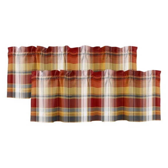 2 Pack Valances for Windows, Tartan Plaid Window Valances for Living Room/Bedroom/Bathroom, Orange Red Autumn Gingham Vintage Check Light Filtering Kitchen Curtain Valance 42"W x18" L