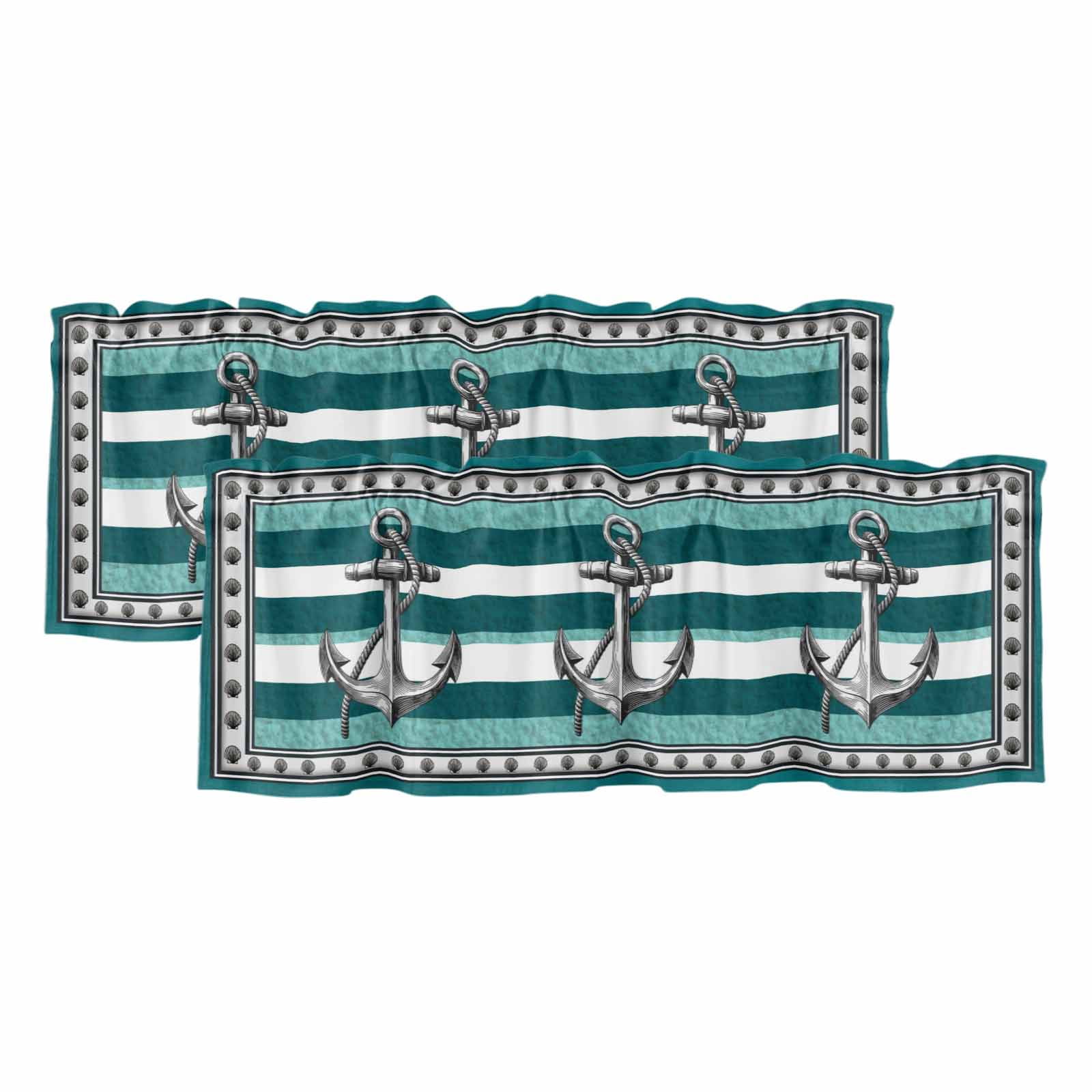 2 Pack Valances for Windows, Teal Blue Anchor Window Valances for ...