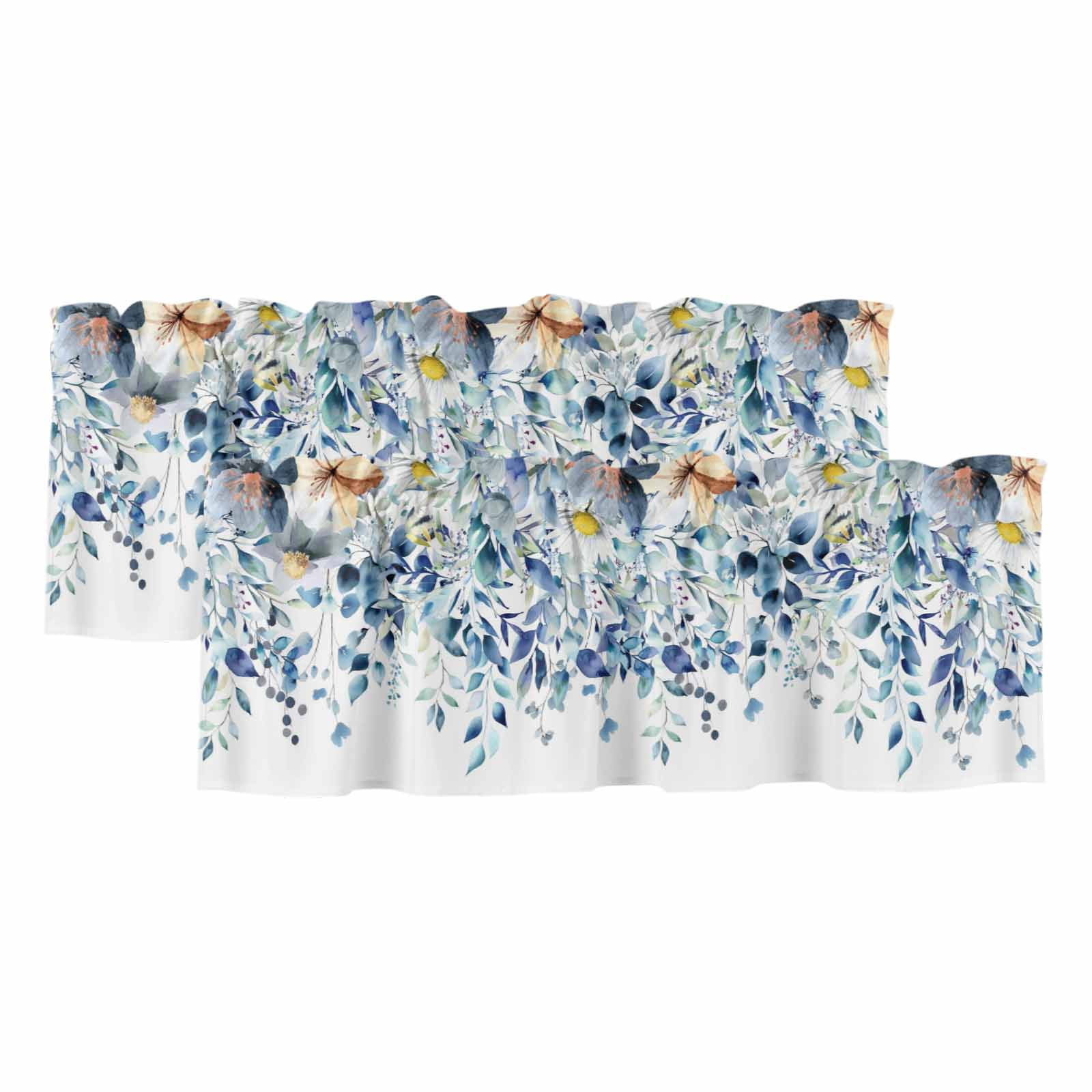 2 Pack Valances for Windows, Teal Blue Eucalyptus Window Valances for ...