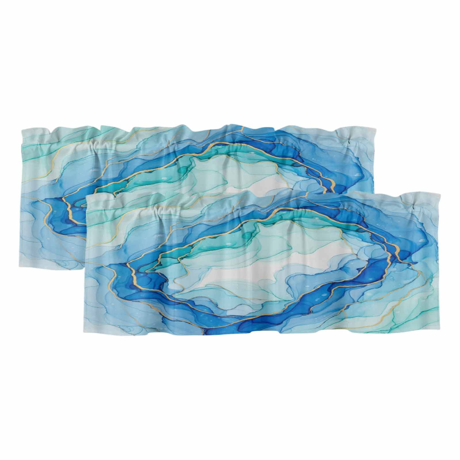 2 Pack Valances for Windows, Teal Blue Ombre Marble Window Valances for ...
