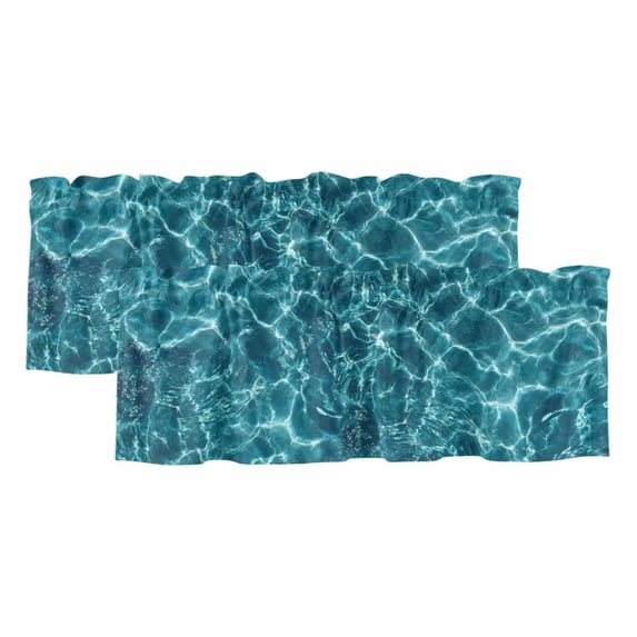 2 Pack Valances for Windows, Teal Green Ocean Waves Window Valances for Living Room/Bedroom/Bathroom, Summer Sea Pool Light Filtering Kitchen Curtain Valance Window Treatment 60"W x18" L