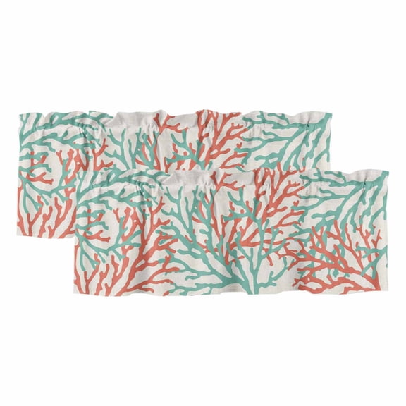 2 Pack Valances for Windows, Teal Red Coral Window Valances for Living Room/Bedroom/Bathroom, Summer Ocean Nautical Coastal Rustic Burlap Light Filtering Kitchen Curtain Valance 42"W x18" L