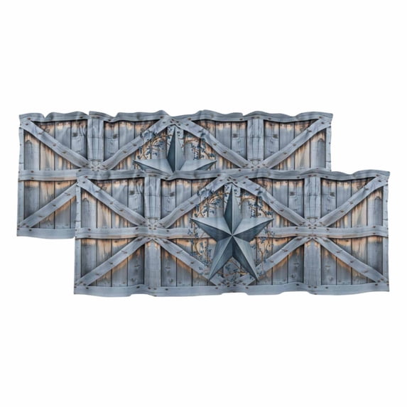 2 Pack Valances for Windows, Texas Star Vintage Window Valances for Living Room/Bedroom/Bathroom, Navy Blue Berry Wooden Retro Light Filtering Kitchen Curtain Valance Window Treatment 60"W x18" L