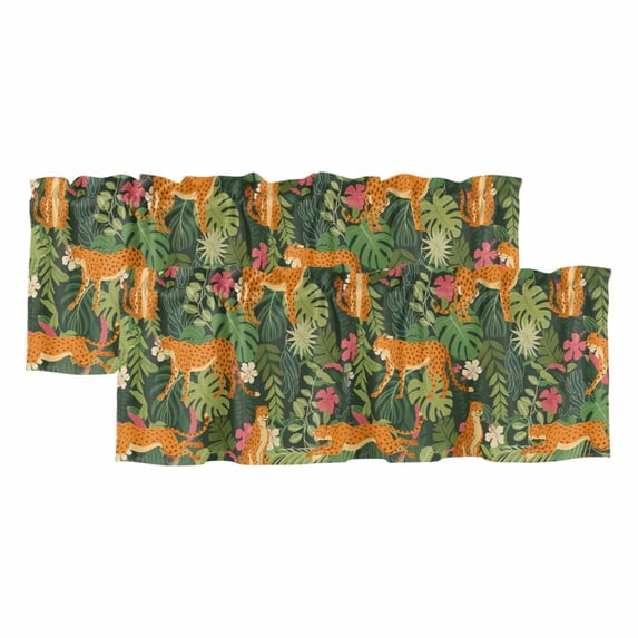 2 Pack Valances for Windows, Tropical Plants Window Valances for Living Room/Bedroom/Bathroom, Summer Botanical Animals Flowers Leaves Light Filtering Kitchen Curtain Valance 60"W x18" L