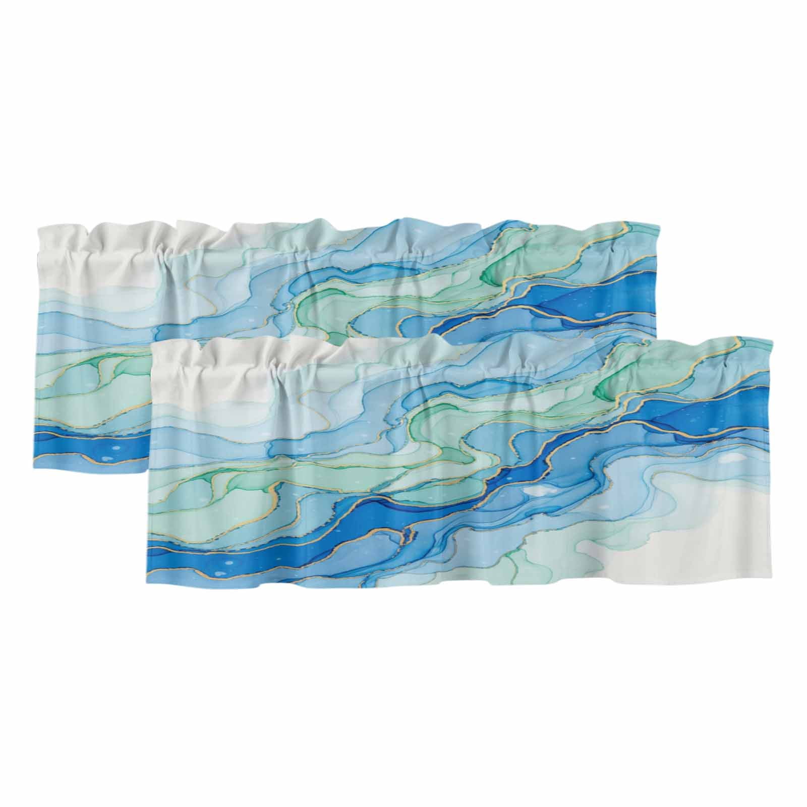 2 Pack Valances for Windows, Turquoise Blue Marble Window Valances for ...