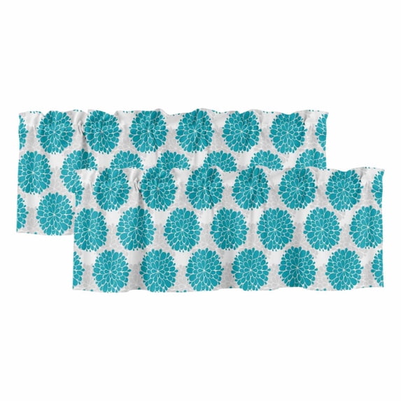 2 Pack Valances for Windows, Turquoise Dahlia Window Valances for Living Room/Bedroom/Bathroom, Country Gray Abstract Floral Flowers Light Filtering Kitchen Curtain Valance 60"W x18" L