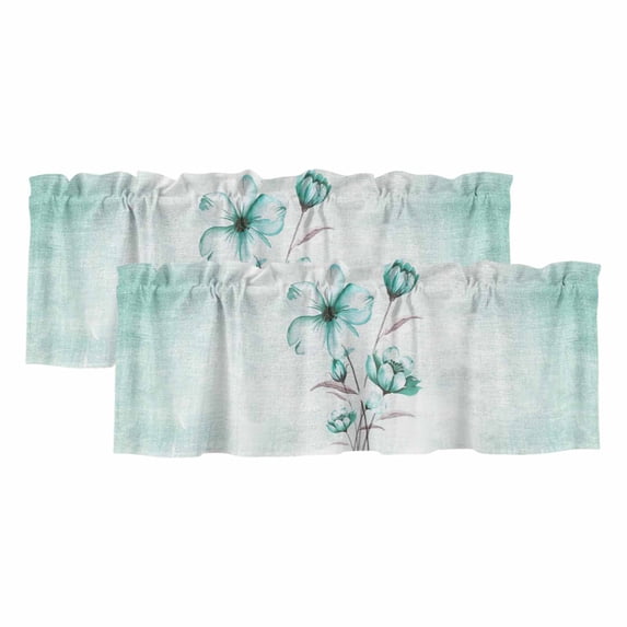 2 Pack Valances for Windows, Turquoise Flowers Window Valances for Living Room/Bedroom/Bathroom, Farmhouse Gradient Floral Plants Light Filtering Kitchen Curtain Valance Window Treatment 60"W x18" L