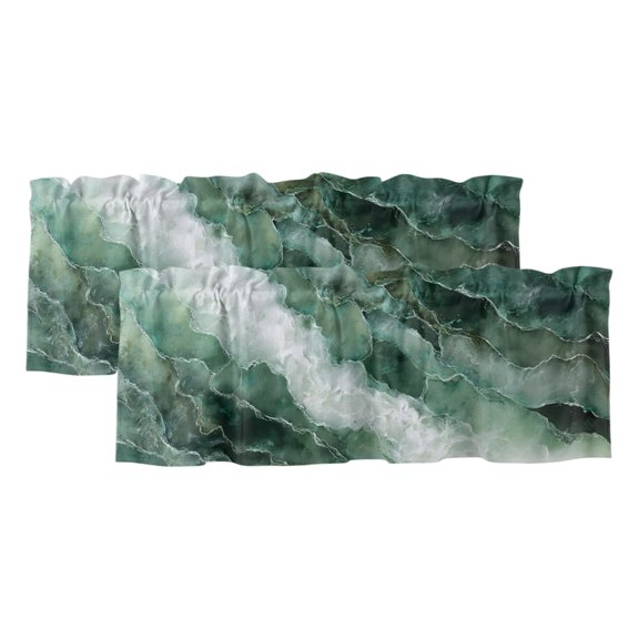 2 Pack Valances for Windows, Turquoise Marble Window Valances for Living Room/Bedroom/Bathroom, Abstract Art Ocean Waves Artistic Modern Light Filtering Kitchen Curtain Valance 42"W x12" L
