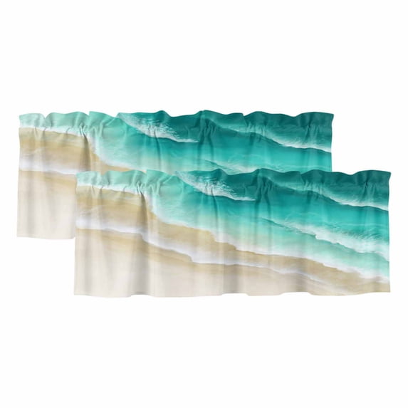 2 Pack Valances for Windows, Turquoise Ombre Oceans Window Valances for Living Room/Bedroom/Bathroom, Watercolor Summer Coastal Beach Waves Light Filtering Kitchen Curtain Valance 42"W x18" L