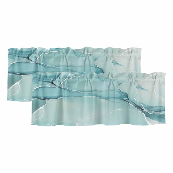 2 Pack Valances for Windows, Turquoise Window Valances for Living Room/Bedroom/Bathroom, Modern Marble Ink Painting Abstract Art Light Filtering Kitchen Curtain Valance Window Treatment 42"W x12" L