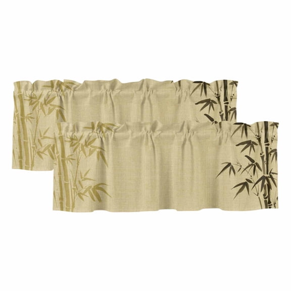 2 Pack Valances for Windows, Vintage Bamboos Window Valances for Living Room/Bedroom/Bathroom, Ink Painting Retro Art Rustic Light Filtering Kitchen Curtain Valance Window Treatment 42"W x18" L
