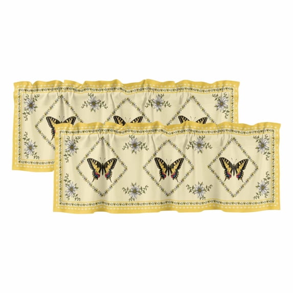 2 Pack Valances for Windows, Vintage Butterfly Window Valances for Living Room/Bedroom/Bathroom, Floral Botanical Retro Art Light Filtering Kitchen Curtain Valance Window Treatment 54"W x18" L