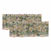 2 Pack Valances for Windows, Vintage Daisy Floral Window Valances for Living Room/Bedroom/Bathroom, Spring Flowers Botanical Striped Beige Light Filtering Kitchen Curtain Valance 42W x12 L