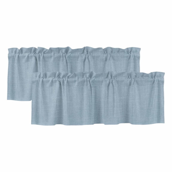 2 Pack Valances for Windows, Vintage Sky Blue Window Valances for Living Room/Bedroom/Bathroom, Farmhouse Retro Solid Color Linen Texture Light Filtering Kitchen Curtain Valance 42"W x12" L