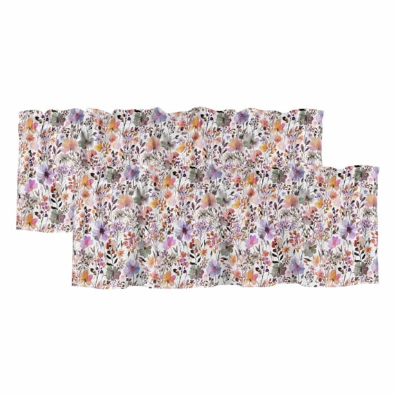 2 Pack Valances for Windows, Watercolor Floral Window Valances for Living Room/Bedroom/Bathroom, Spring Flowers Plants Modern Rustic Light Filtering Kitchen Curtain Valance 54"W x18" L