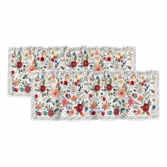 2 Pack Valances for Windows, Watercolor Flowers Window Valances for Living Room/Bedroom/Bathroom, Farmhouse Spring Floral Botanical Light Filtering Kitchen Curtain Valance 54"W x18" L