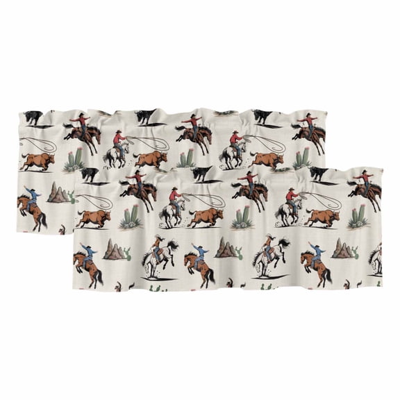 2 Pack Valances for Windows, Western Cowboys Window Valances for Living Room/Bedroom/Bathroom, Beige Vintage Country Cactus Light Filtering Kitchen Curtain Valance Window Treatment 54"W x18" L