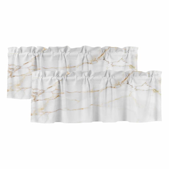 2 Pack Valances for Windows, White Golden Marble Window Valances for Living Room/Bedroom/Bathroom, Modern Abstract Art Elegant Light Filtering Kitchen Curtain Valance Window Treatment 42"W x12" L