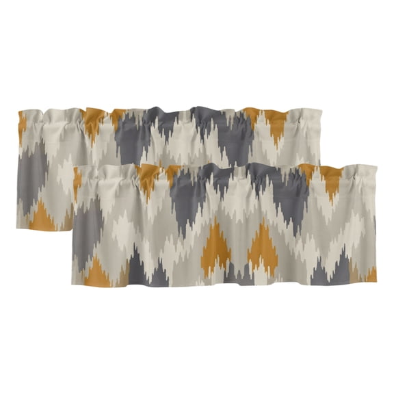 2 Pack Valances for Windows, Yellow Abstract Window Valances for Living Room/Bedroom/Bathroom, Boho Retro Zigzag Ikat Wave Modern Light Filtering Kitchen Curtain Valance Window Treatment 42"W x12" L