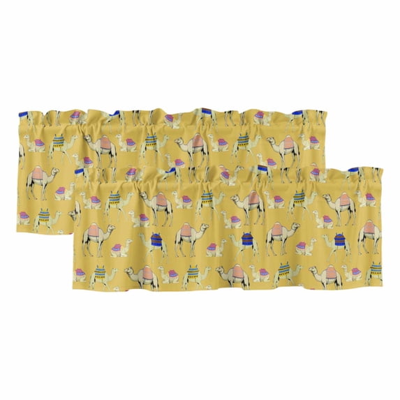 2 Pack Valances for Windows, Yellow Camels Window Valances for Living Room/Bedroom/Bathroom, Modern Watercolor Cute Funny Animals Light Filtering Kitchen Curtain Valance Window Treatment 42"W x18" L