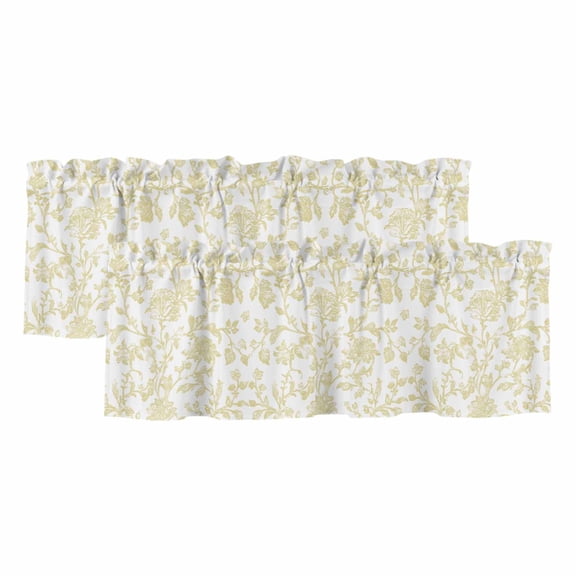 2 Pack Valances for Windows, Yellow Flower Window Valances for Living Room/Bedroom/Bathroom, Vintage Farmhouse Boho Leaf Spring Plant Light Filtering Kitchen Curtain Valance 42"W x12" L