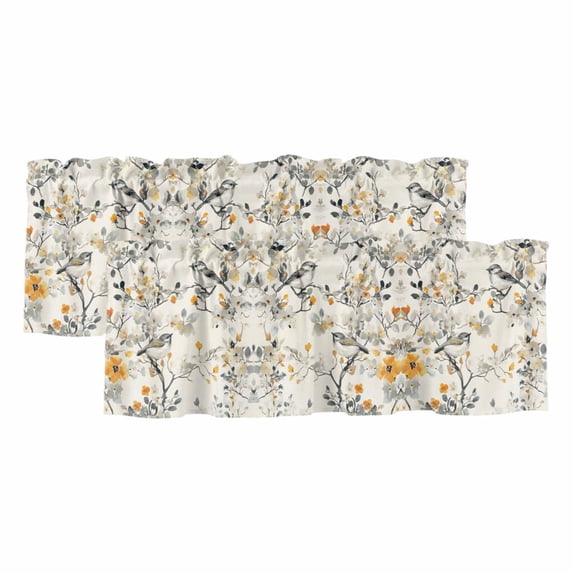 View of 2 Pack Valances for Windows, Yellow Grey Botanical Window Valances for ...