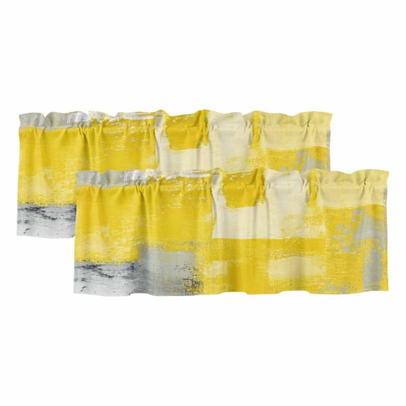 2 Pack Valances for Windows, Yellow Grey Window Valances for Living Room/Bedroom/Bathroom, Modern Abstract Mottled Ombre Aesthetic Light Filtering Kitchen Curtain Valance 42"W x12" L