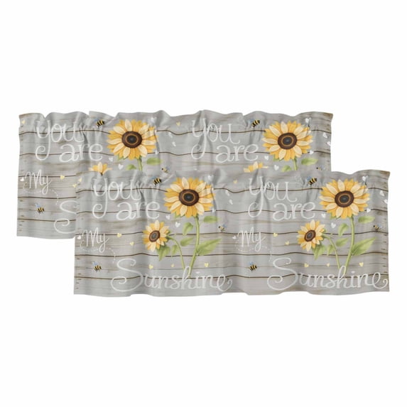 2 Pack Valances for Windows, You Are My Sunshine Window Valances for Living Room/Bedroom/Bathroom, Yellow Sunflowers Cute Bees Heart Retro Wood Light Filtering Kitchen Curtain Valance 42"W x18" L