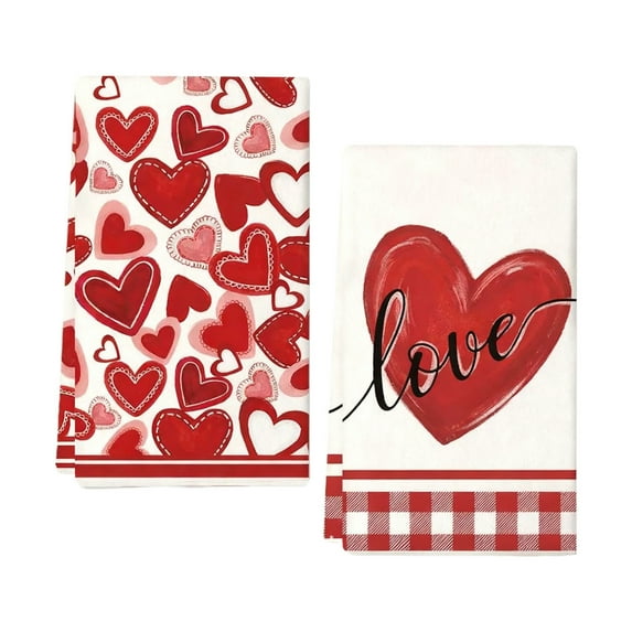 2-Pack Valentine's Day Kitchen Hand Towel Set, Festive Pattern Dish and Tea Towels, for Home Cooking Baking and Practical Gifting, Soft Absorbent Pair for Daily Kitchen Tasks