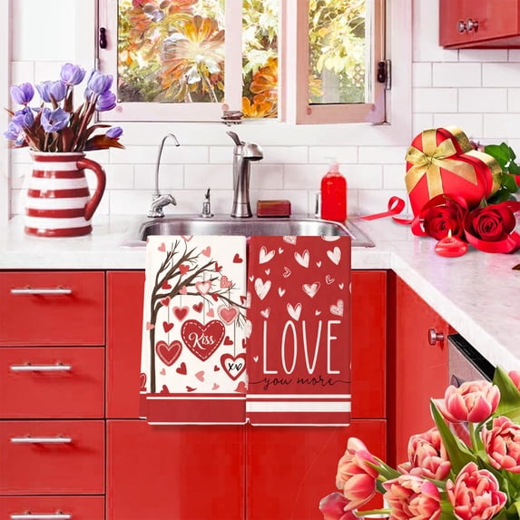 2-Pack Valentine's Day Kitchen Towels Super Soft Absorbent Dish Cloths Holiday Themed Tea Towels for Cooking Baking Table Decor Easy Care Quick Dry Multi-Purpose