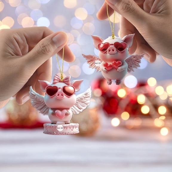 2 Pack Valentine's Day Red Pig Rearview Mirror Charm - Cute Acrylic Car Interior Pendant, Romantic Decor Gift for Couples, Easy-to-Hang Versatile Home & Auto Accessory