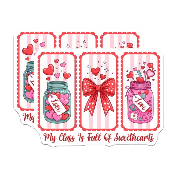 (2 Pack) Valentines Day Stickers - Hearts in Jar - Class Valentines- 5" On Longest Side - Sticks to Smooth Flat Surfaces - Made in USA - BMCS16576