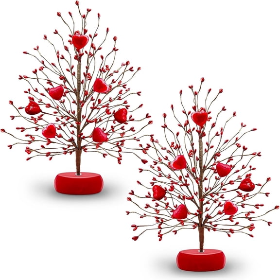 2 Pack Valentines Tree Valentine's Decoration,  Red 3D Heart Ornaments Tabletop Artificial Tree Valentines Decor Centerpiece for Table Room Home