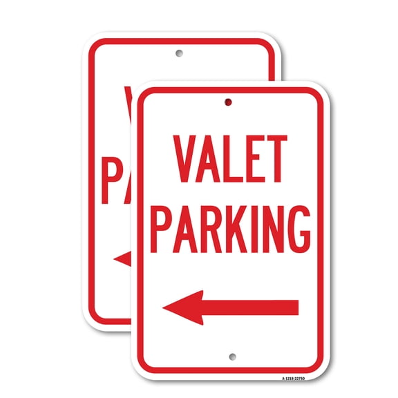 (2 Pack) Valet Parking with Left Arrow | 12" X 18" Heavy-Gauge Aluminum Sign | Rust Free Aluminum, Weather Resistant, Waterproof, Fade Resistant, 2 Pre-drilled Holes