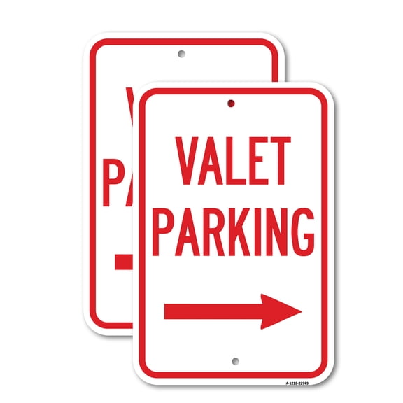 (2 Pack) Valet Parking with Right Arrow | 18" X 24" Heavy-Gauge Aluminum Sign | Rust Free Aluminum, Weather Resistant, Waterproof, Fade Resistant, 2 Pre-drilled Holes