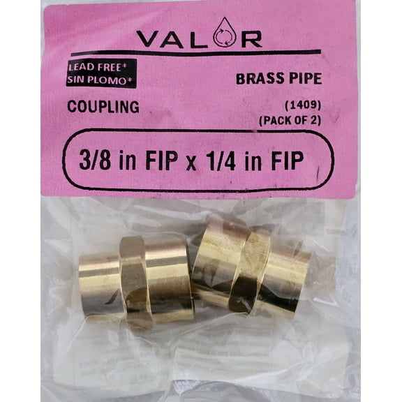 2 Pack- Valor 1409-2P Brass 3/8 in FIP x 1/4 in FIP Coupling for Fuel/Air/Water/Boat/Gas/Oil